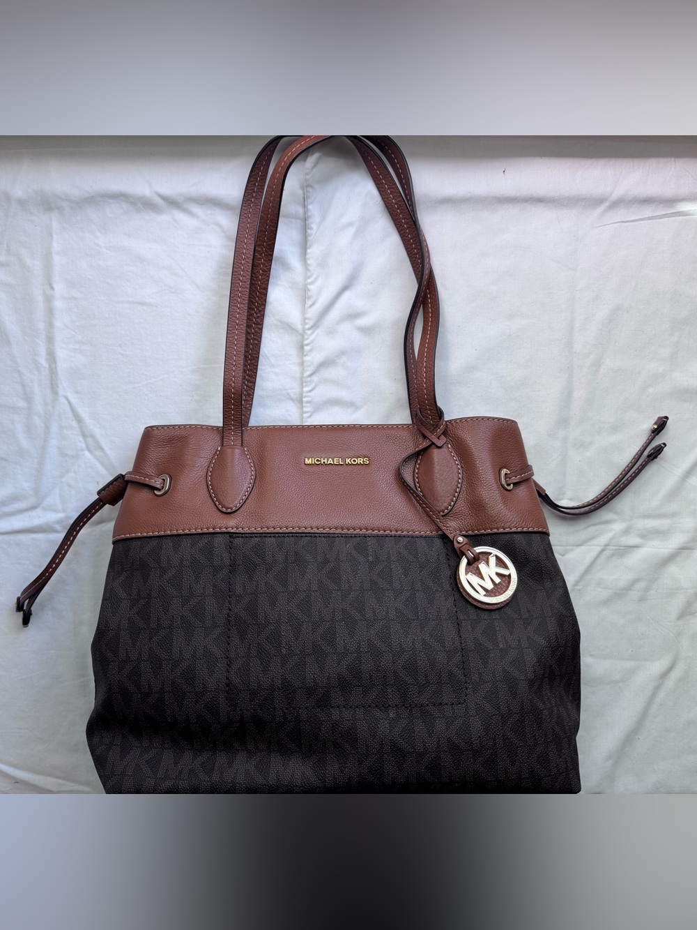 Michael Kors Brown and Black Logo Tote with Gold Accent